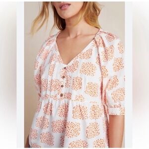 Anthropologie‎ Moglea Danae Poplin Babydoll Blouse size xs white/orange boho